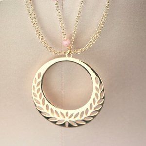 Color Long Necklace 33"-34.5" Copper-Tone with Pink Beads